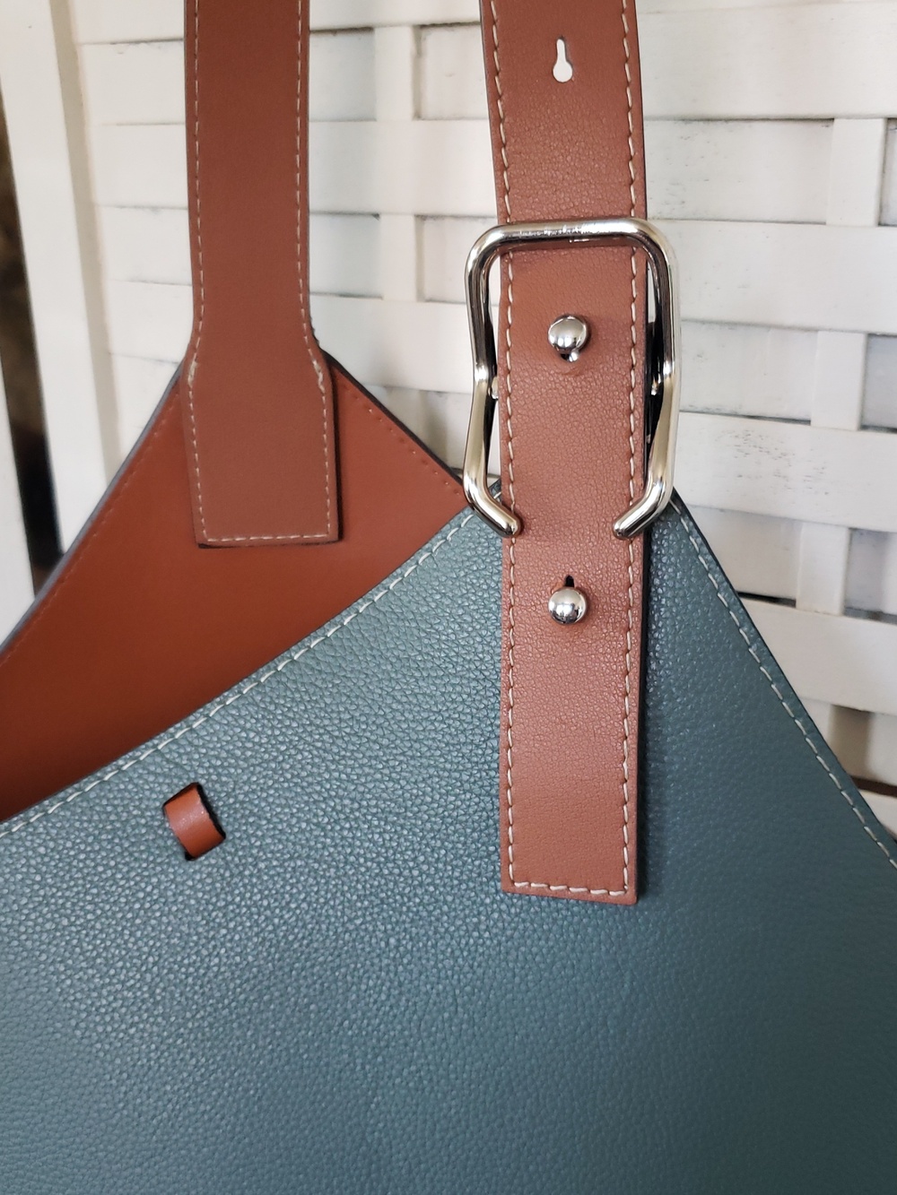 Maison De Beaute Classic Two-Tone Women’s Tote Bag - Slate Blue and Brown - Picture 2 of 7
